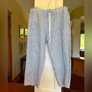 Hard Tail Blue and White Womens XL Cropped Cotton Elastic Drawstring Waist.